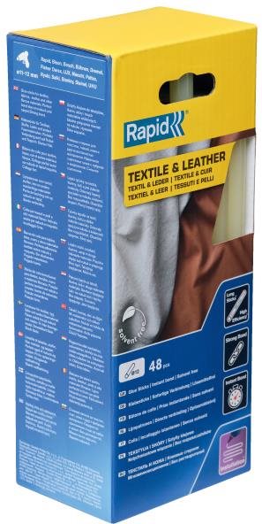 RAPID Tyčinky lepiace O12 × 190 mm, textil a koža, 48 ks, škatuľa