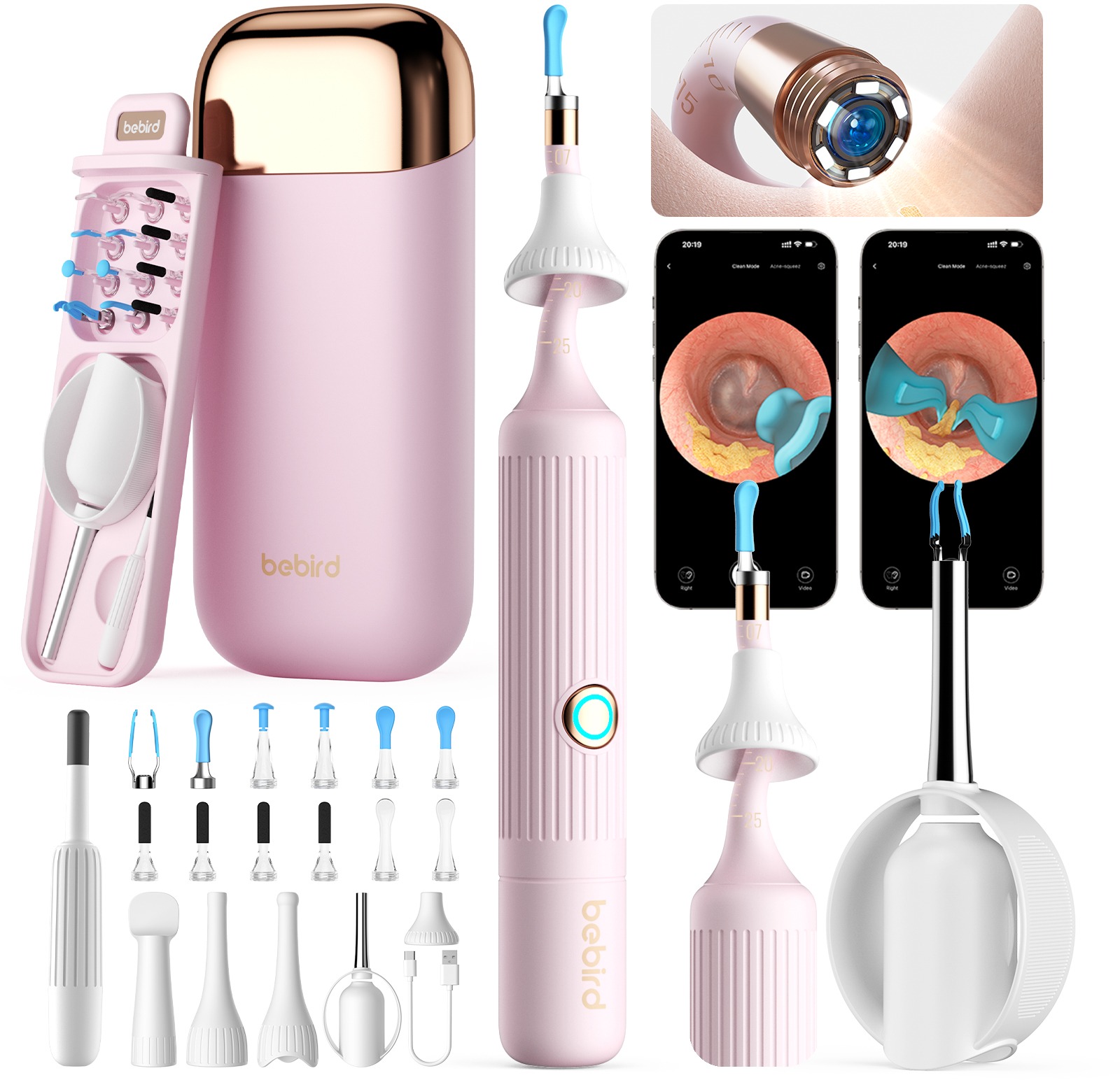 Bebird EarSight Plus I35R – čistič ušného mazu s kamerou, ružový