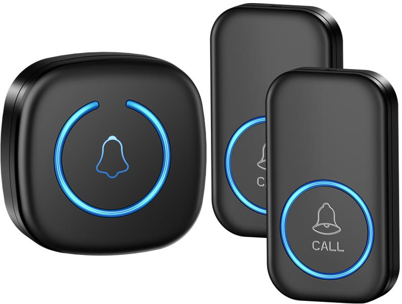 Cacazi Bezdrôtový zvonček A6 – sada 1× prijímač + 2× tlačidlo, čierny