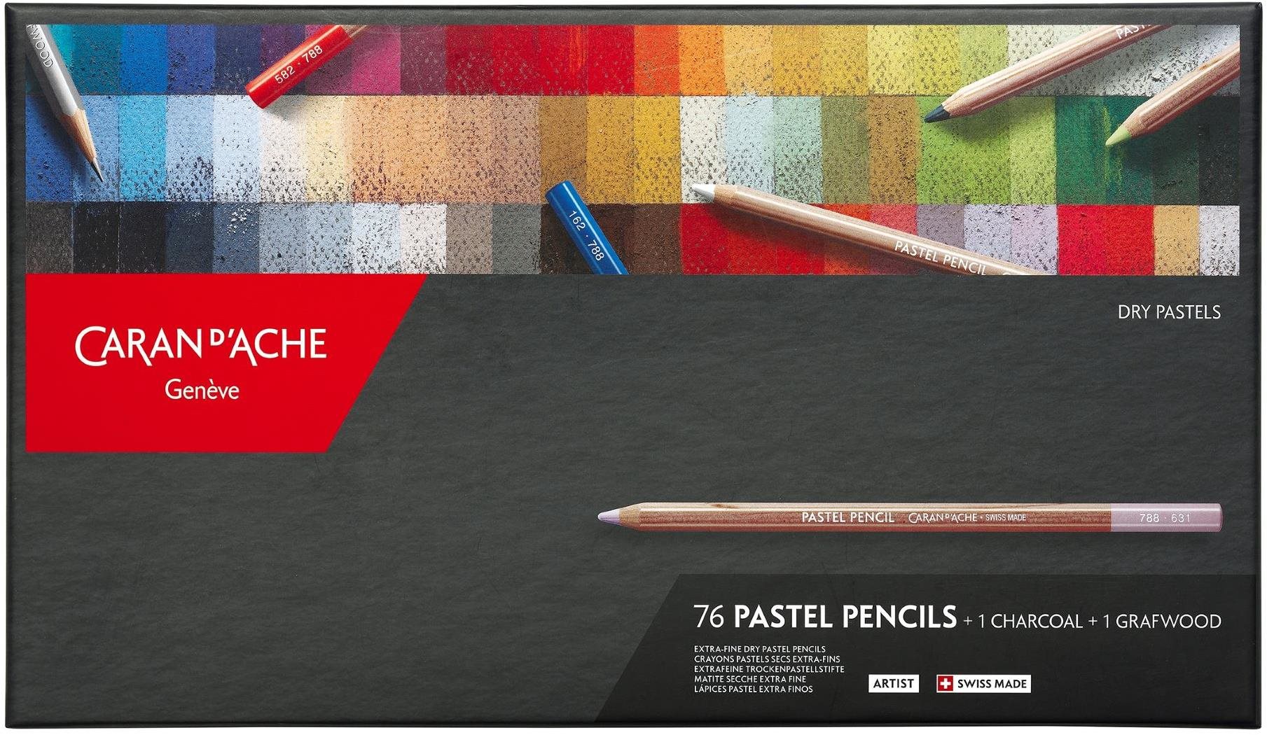 CARAN D'ACHE Umelecké pastely v ceruzke 76 farieb + 2 grafitové ceruzky