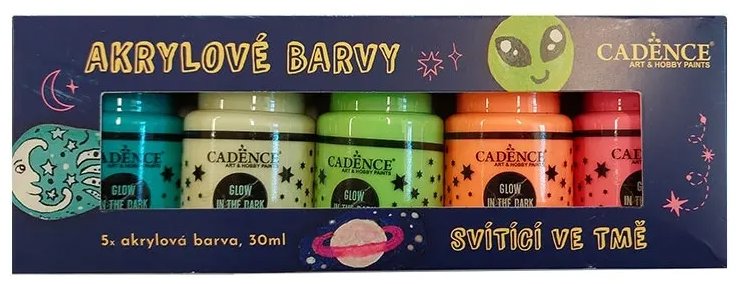 Cadence Akrylové farby 5× 30 ml Svietiace v tme
