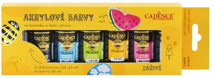 Cadence Akrylové farby 6× 25 ml Žiarivé + akrylový lak