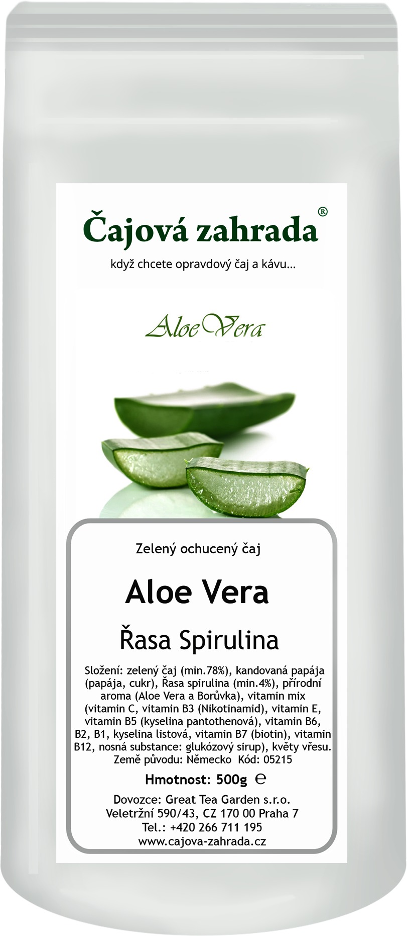 Čajová záhrada – Aloe Vera & Riasa Spirulina – zelený ochutený čaj, 500 g