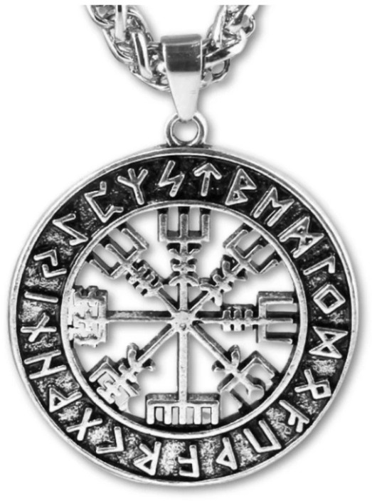 Camerazar Pánsky náhrdelník Vegvisir Nordic, strieborná farba, zliatiny kovov, priemer prívesku 3,2 cm