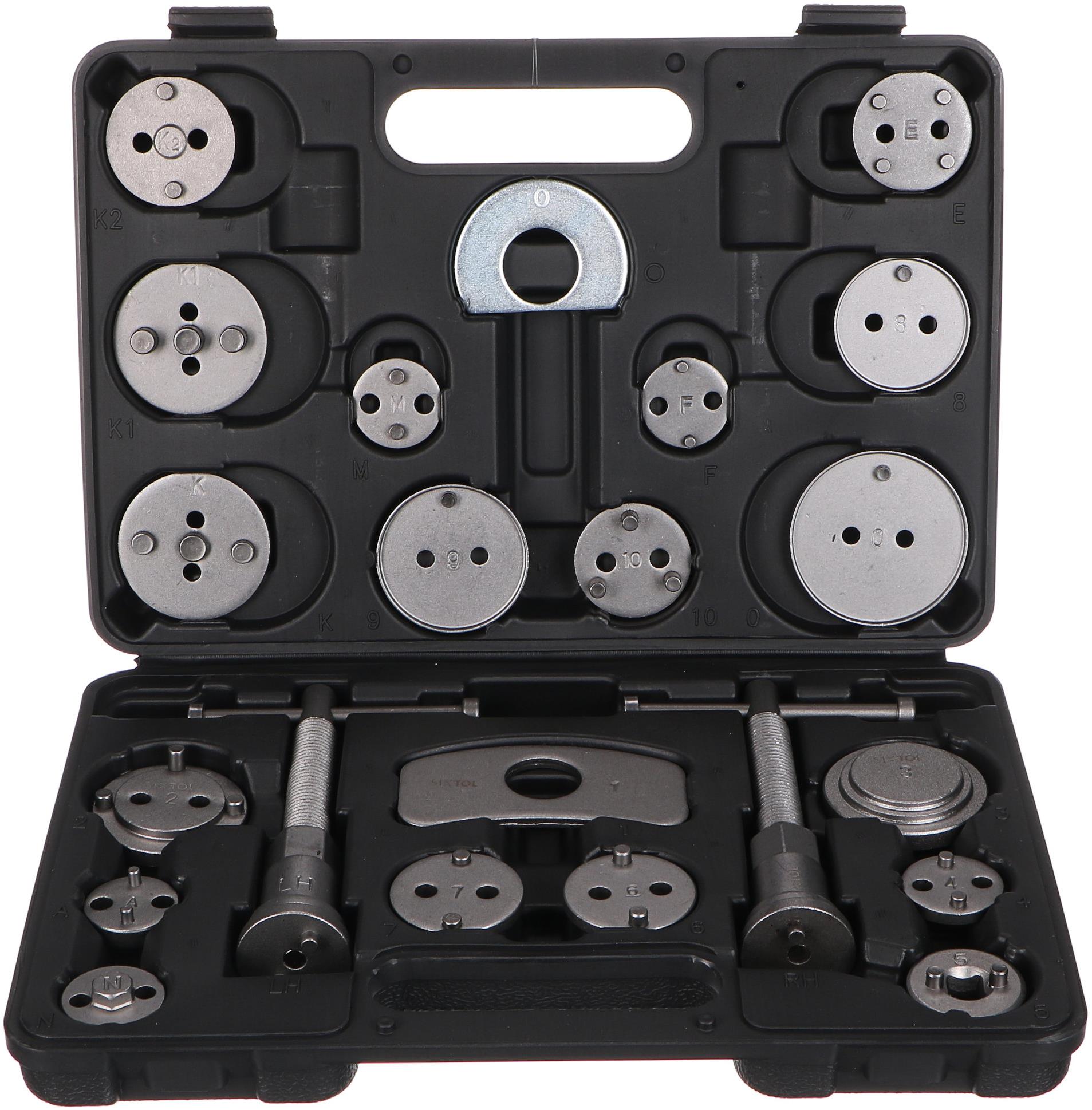 SIXTOL Stlačovák brzdových piestov Mechanic Brake Set Black 22, súprava 22 ks