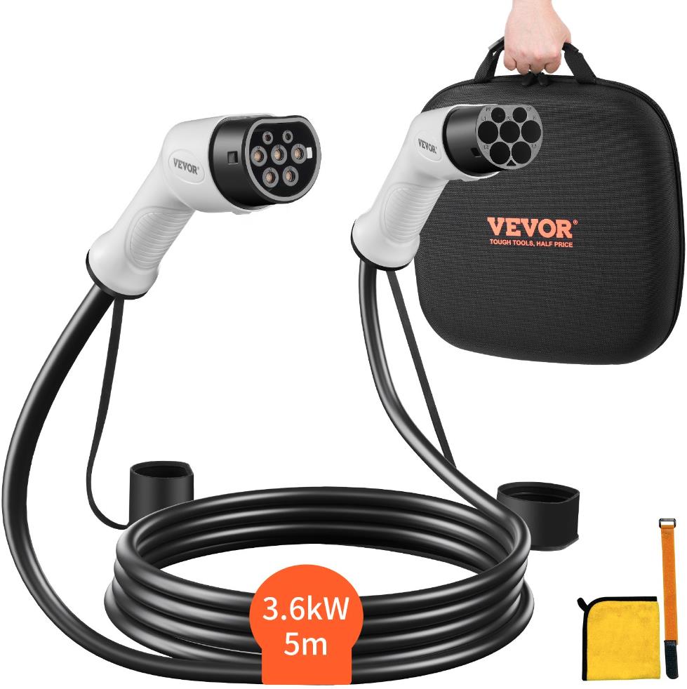 VEVOR Nabíjací EV kábel pre elektromobily, typ 2, 16 A 5 m 3,6 kW TPU, jednofázový, AC 230 V/50 Hz, IP66