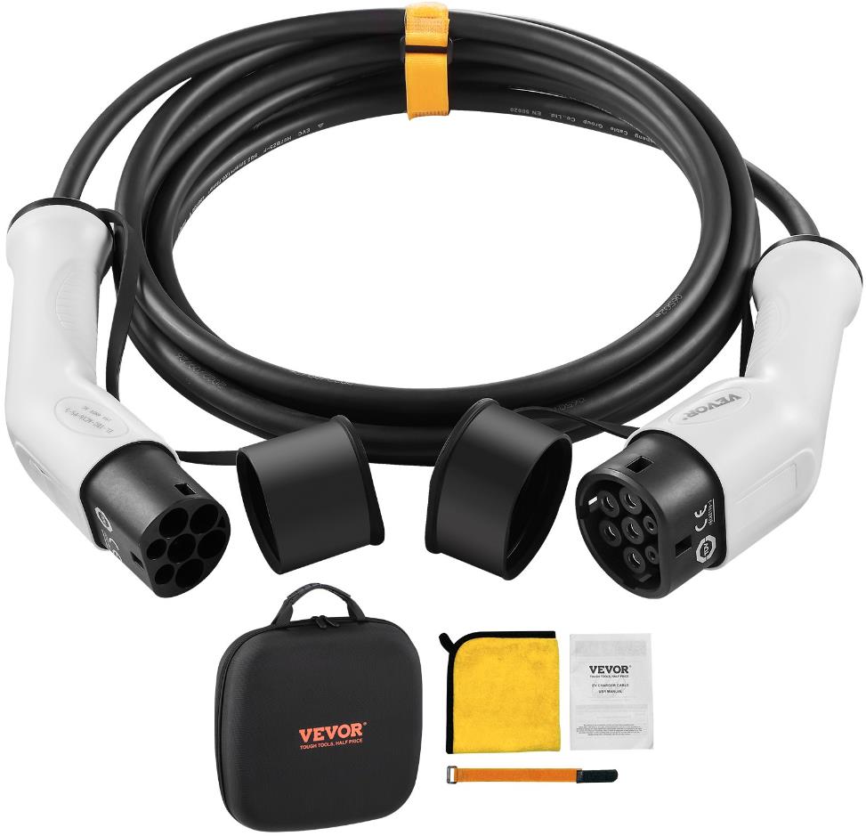VEVOR Nabíjací EV kábel pre elektromobily typ 2, 32 A 5 m 22 kW TPU, trojfázový, AC 380 V/50 Hz, IP66