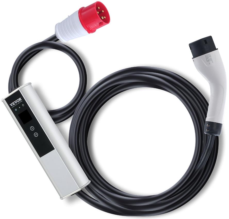 VEVOR prenosná nabíjačka typ 2, 11 kW EV, 16A CEE 16, 7,5 m, 230 V/400 V, obrazovka, 3 fázy