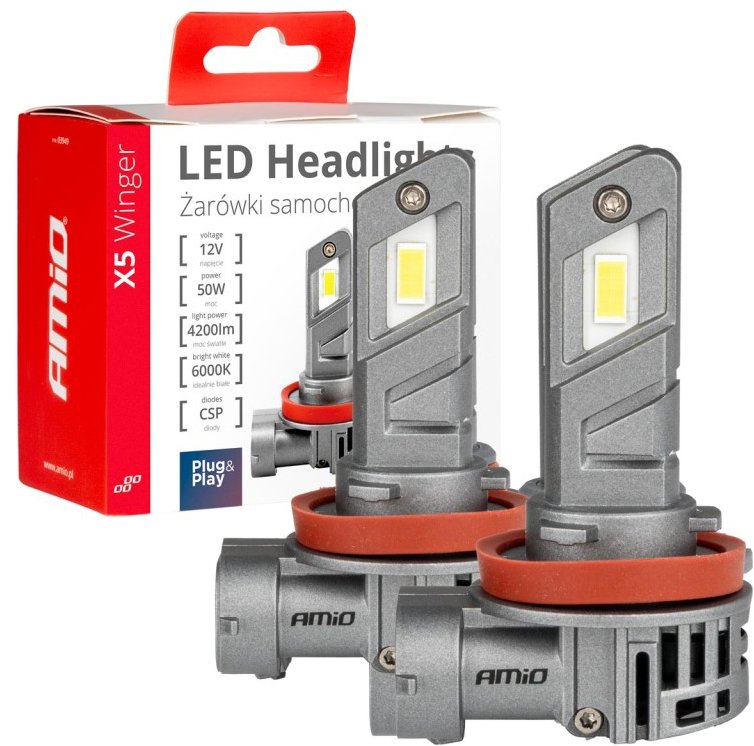 Amio Žiarovky LED H8/H9/H11 12 V 4200 lm X5 2 ks