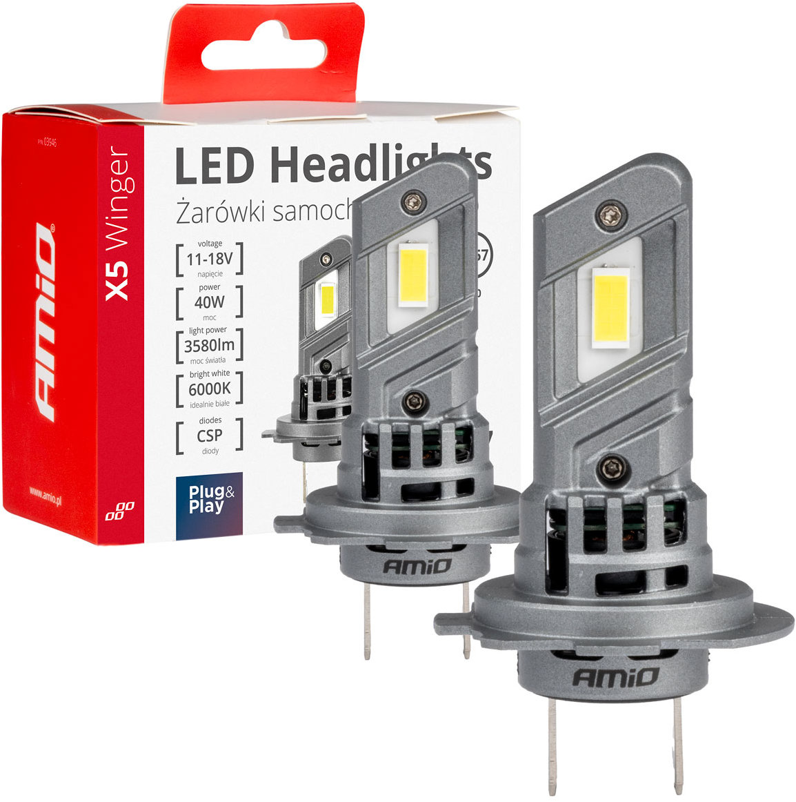 Amio LED žiarovky AMIO H7/H18 X5 WINGER 12 V 03946 2 ks