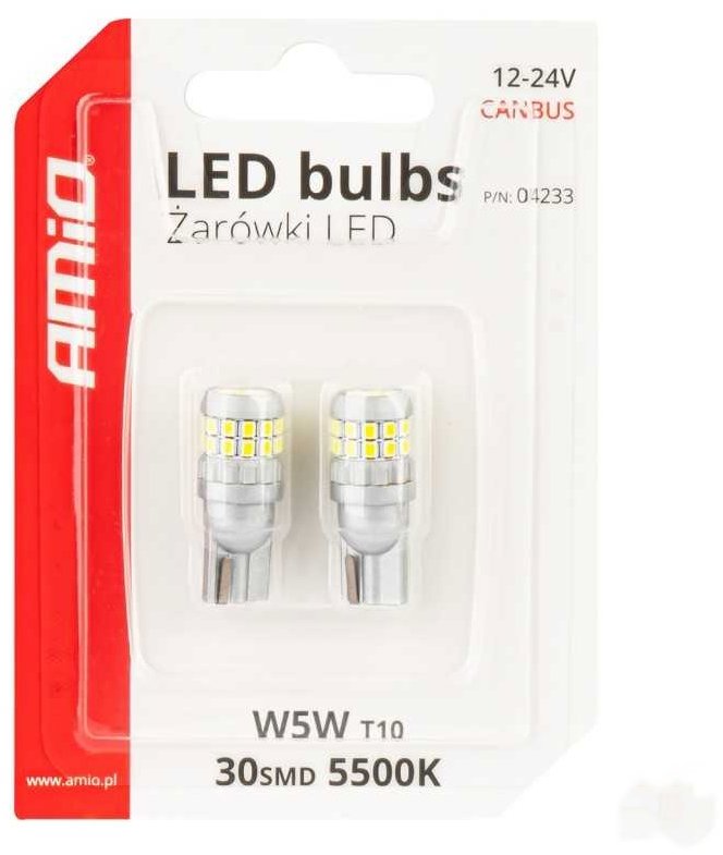 AMIO LED žiarovky CANBUS 12 V/24 V 5 W W2,1 × 9,5 d, 2 ks