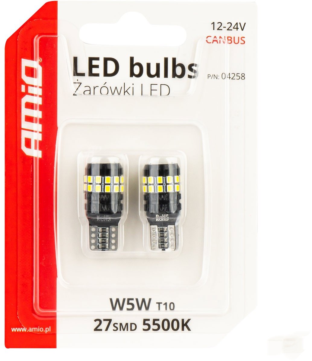 AMIO LED žiarovky 12 V/24 V 5 W W2,1 × 9,5 d CANBUS, číre, 2 ks