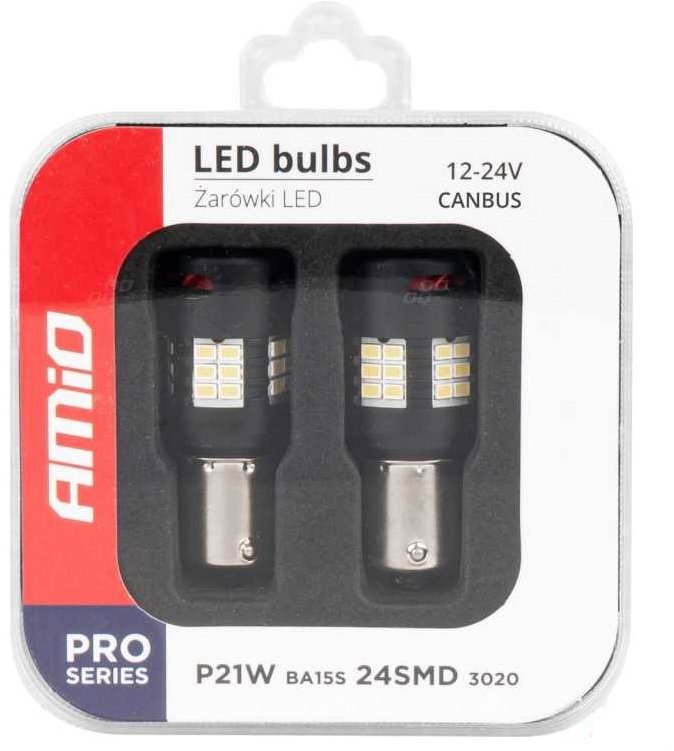 Amio LED 12V/24V 21W BA15s číra CANBUS s ventilátorom, 2 ks 24SMD