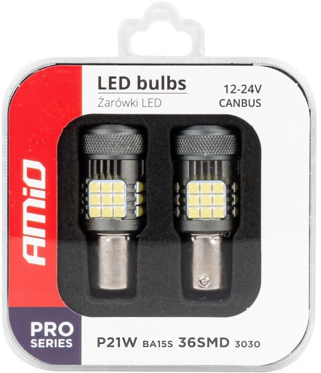 Amio LED 12V/24V 21W BA15s číra CANBUS s ventilátorom, 2 ks