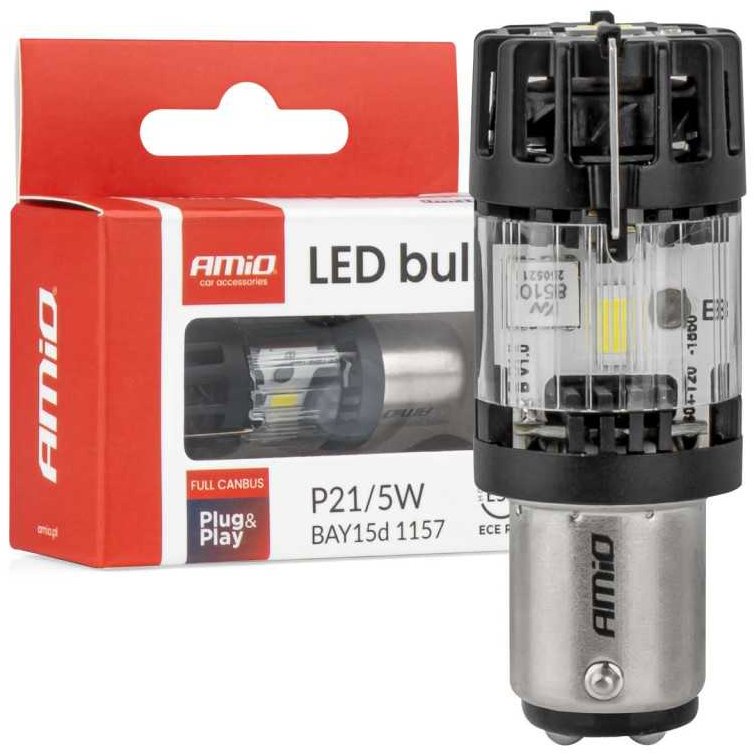 AMIO LED žiarovka 12 V 21/5 W BAY15D číra FULL CANBUS