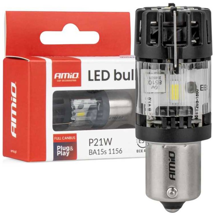 AMIO LED žiarovka 12 V 21 W BA15s číra FULL CANBUS