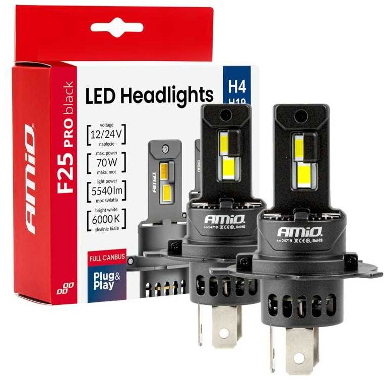 AMIO LED žiarovka H4 12/24 V 5540 lm, 2 ks