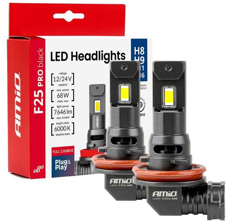 AMIO LED žiarovka H8/H9/h11/h16 12/24 V 3823 lm, 2 ks