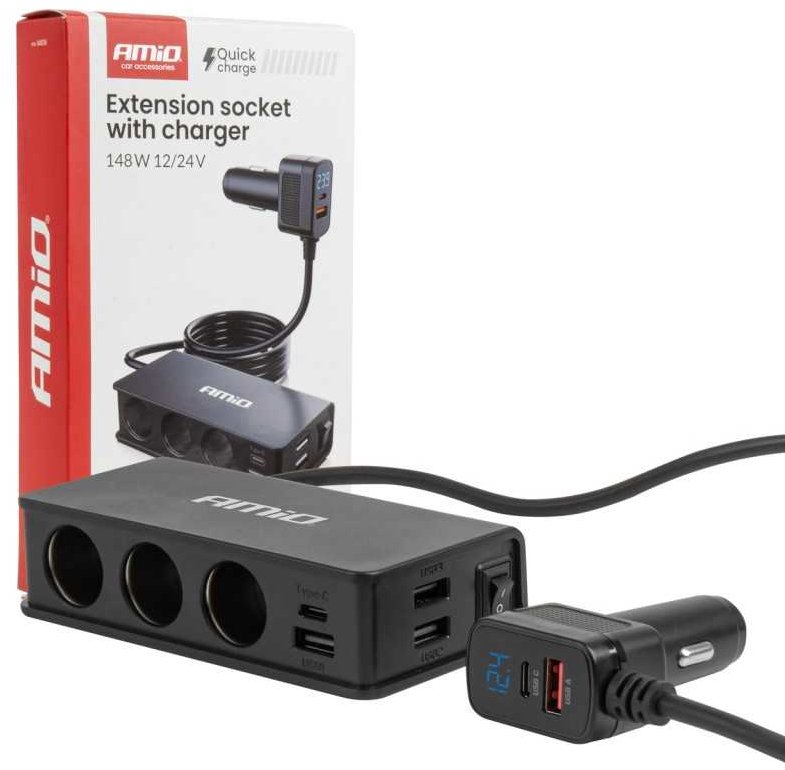 Amio Prodlužovací zásuvka s nabíječkou 3 × USB 148 W
