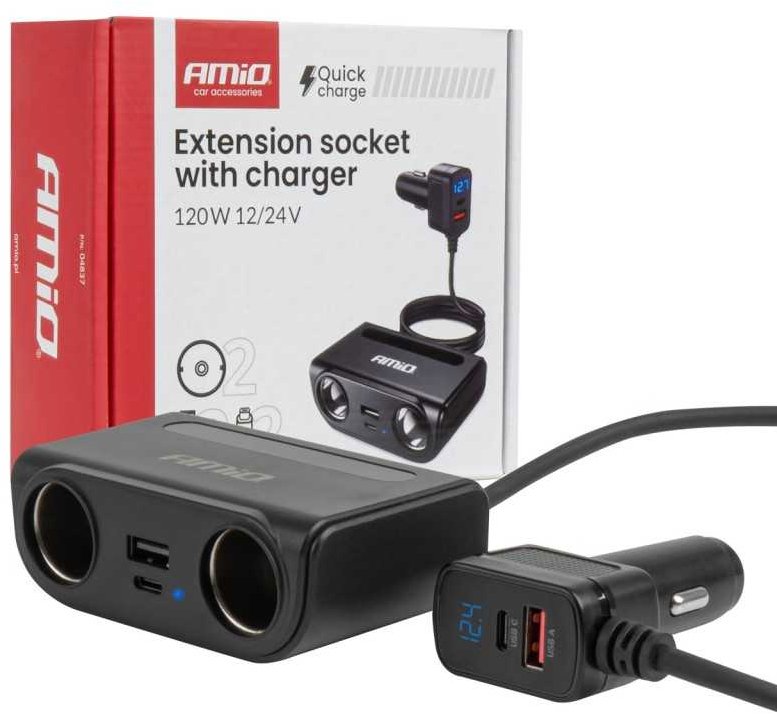Amio Prodlužovací zásuvka s nabíječkou 120 W