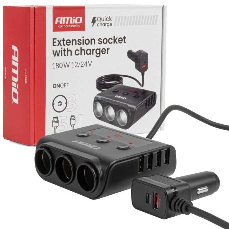Amio Prodlužovací zásuvka s nabíječkou 4 × USB 180 W