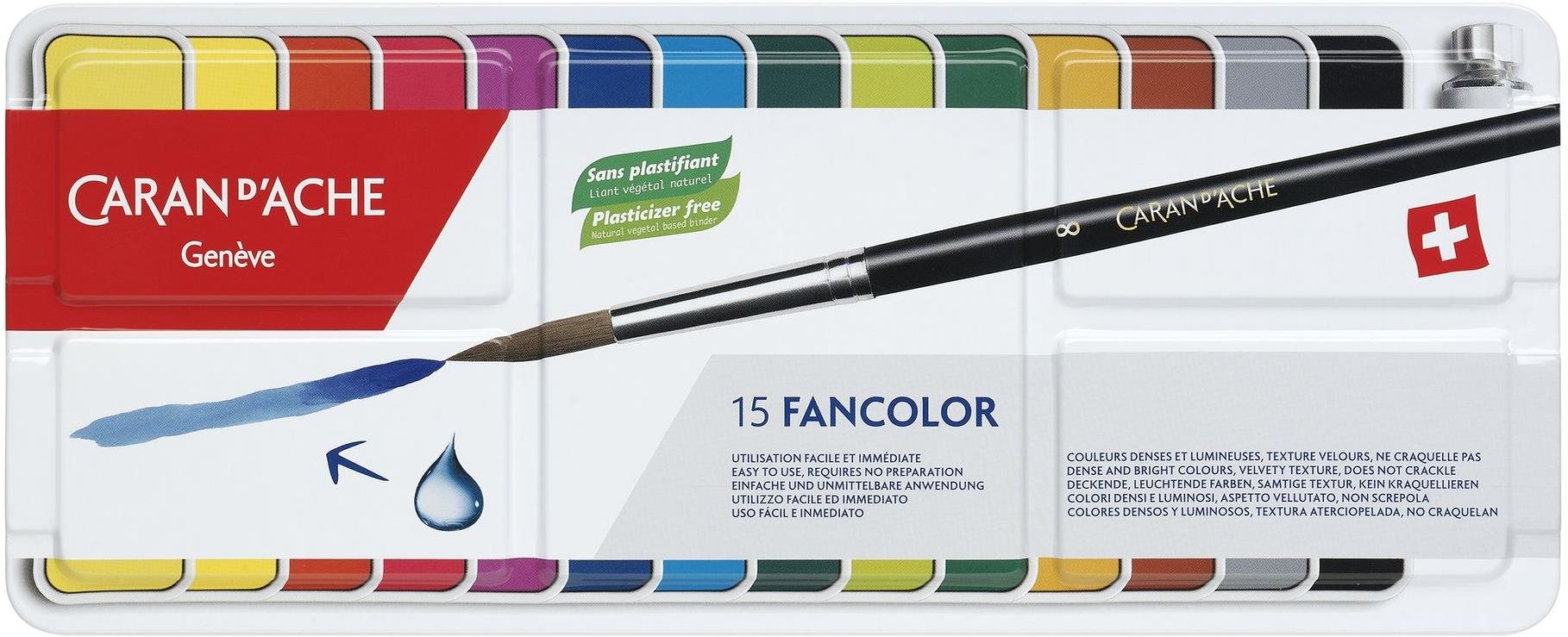 CARAN D'ACHE Gvašové farby Fancolor, panvičky 15 farieb