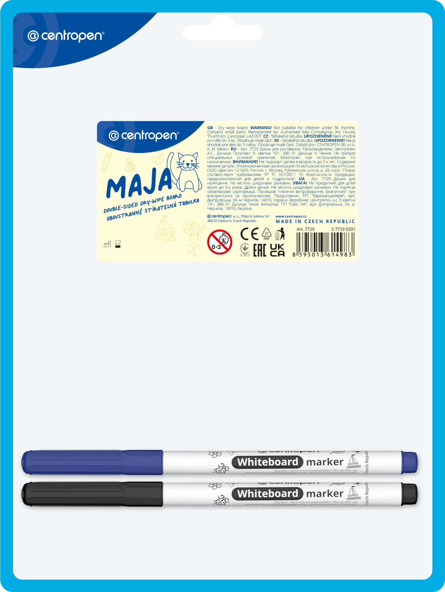 Centropen stierateľná tabuľka Mája 7729 + 2 fixy