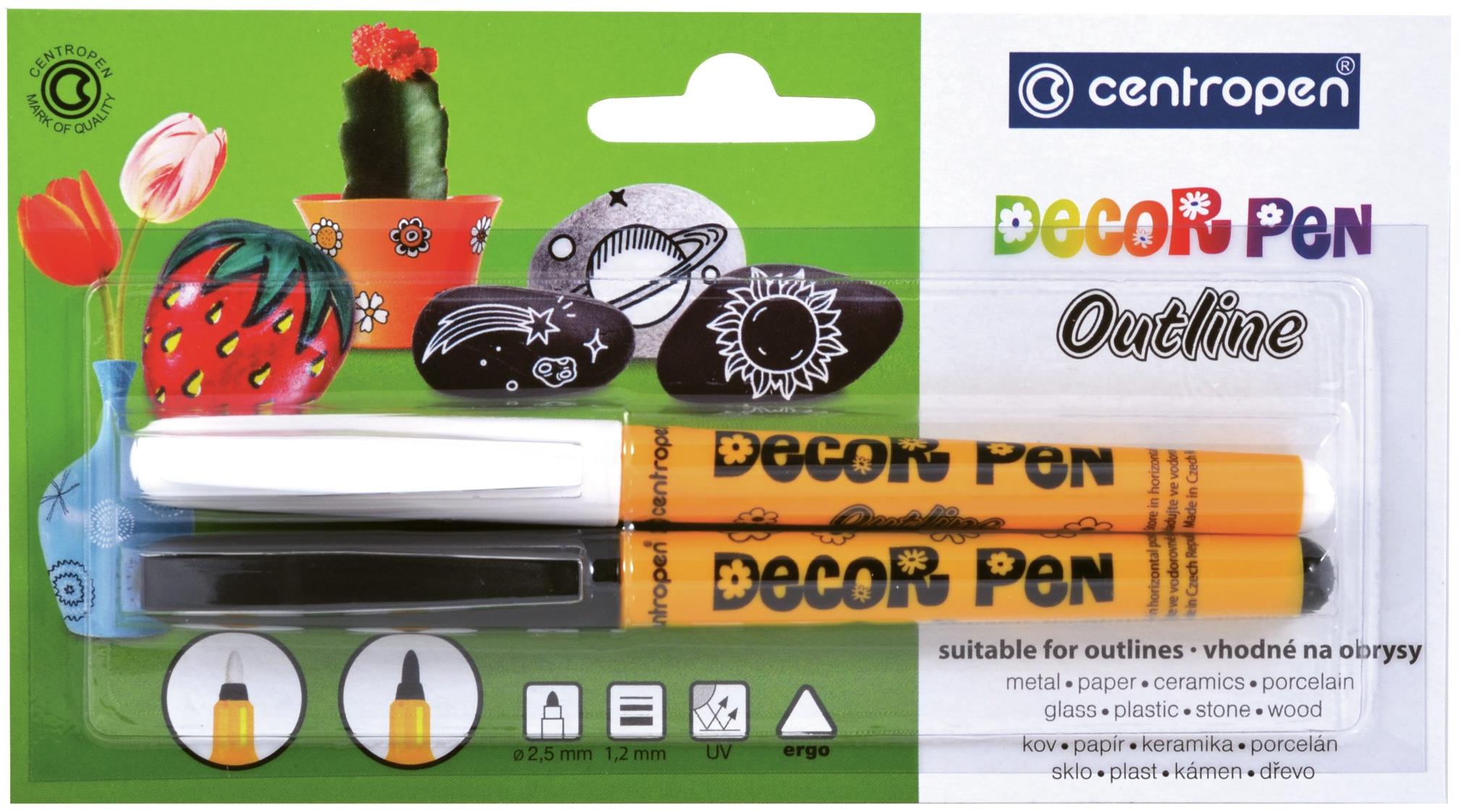 CENTROPEN Decor pen 2628 outline biely + čierny BL