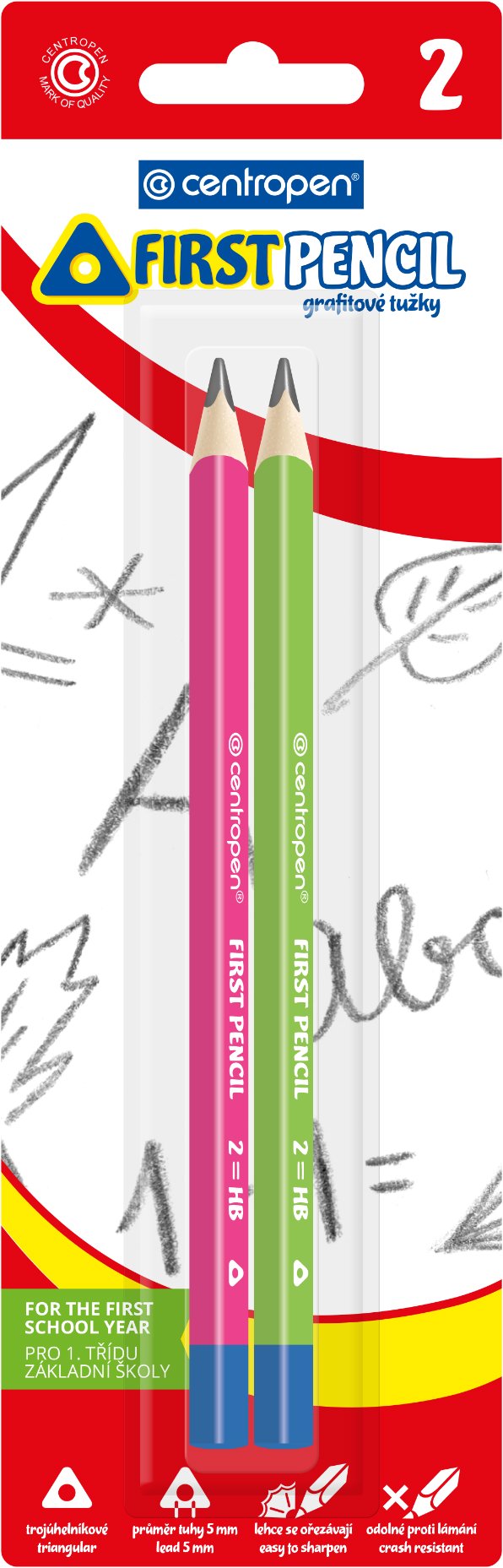 CENTROPEN 9512 Jumbo HB, trojhranná, na prvé písanie – balenie 2 ks, náhodné farby