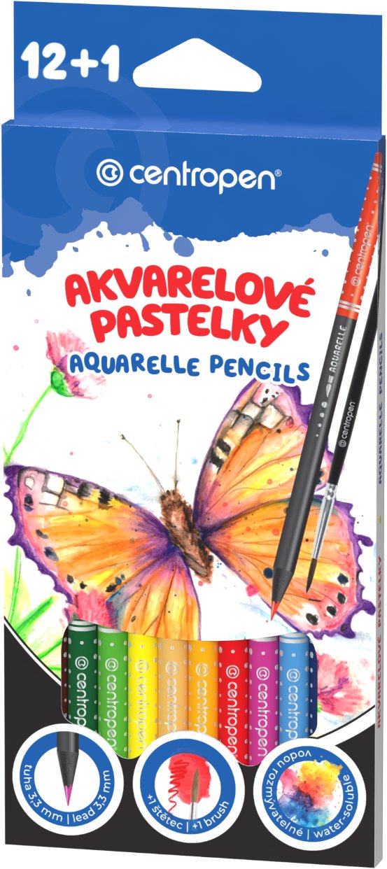 CENTROPEN 9523 akvarelové so štetcom, 12 farieb