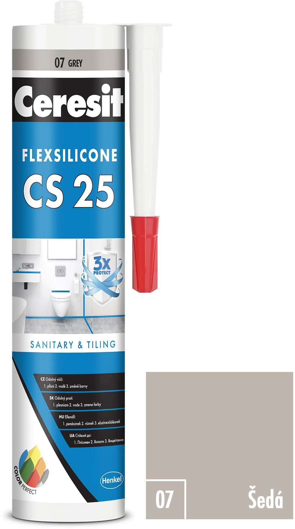 Ceresit – Sanitárny silikón CS 25 sivý, 280 ml