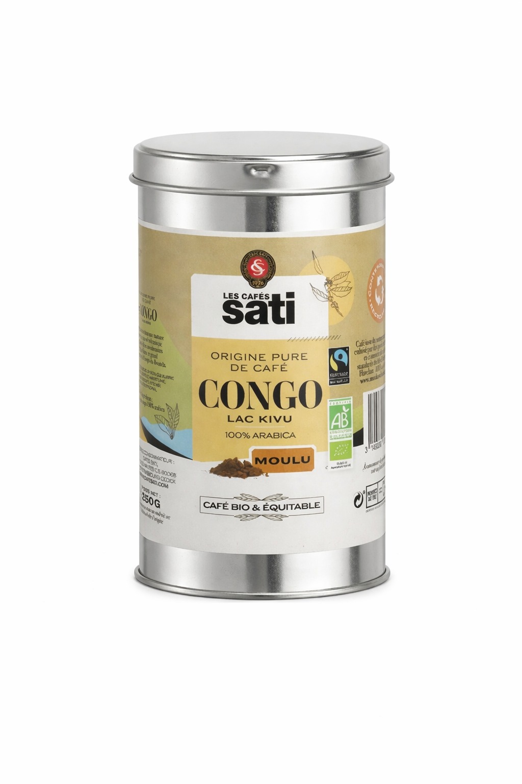 Café Sati Congo Bio Fairtrade, zrnková, 225 g, dóza