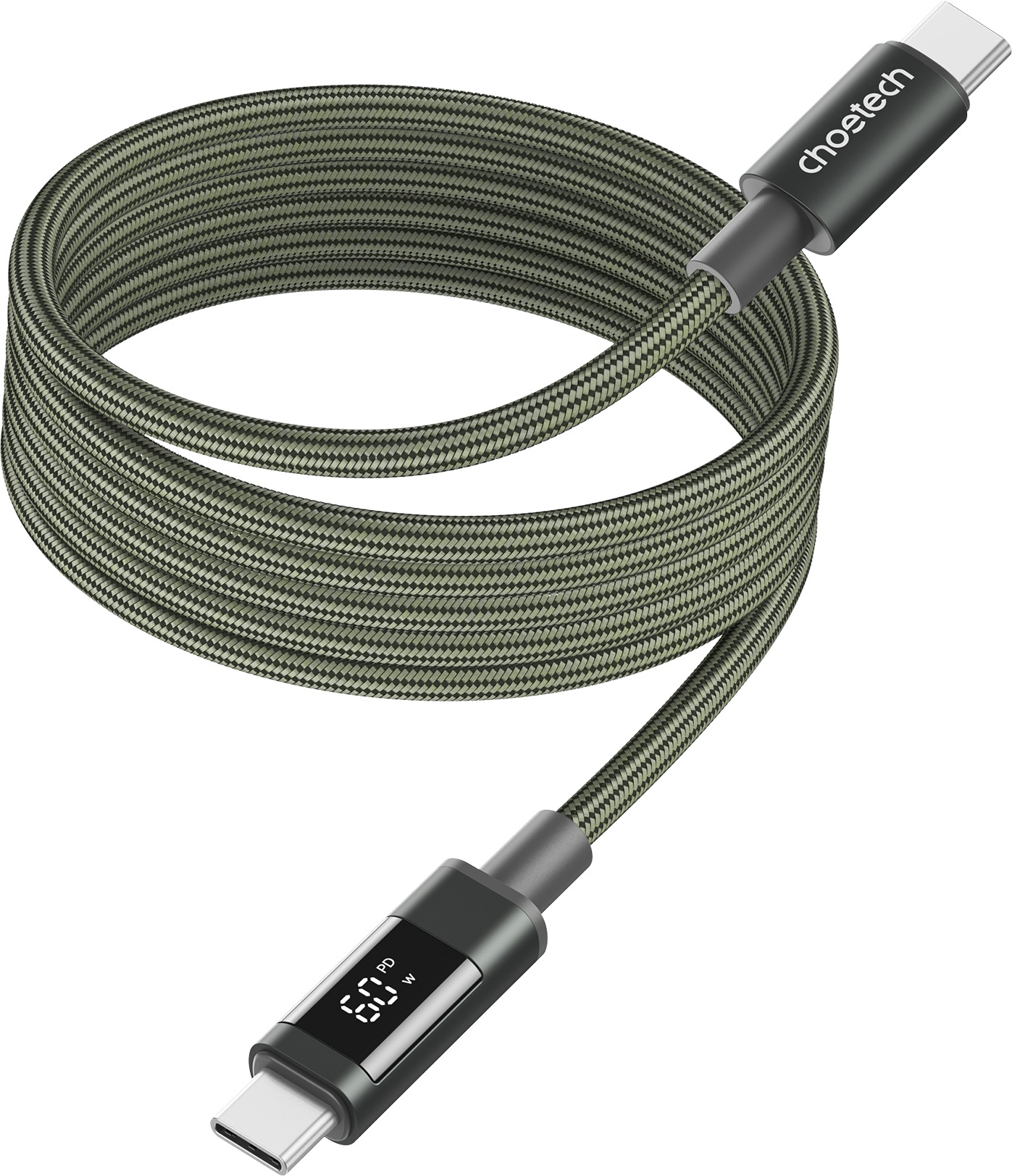 ChoeTech PD60W USB-C na USB-C Digital Display 1,2 m Magnet Nylon Cable Dark green