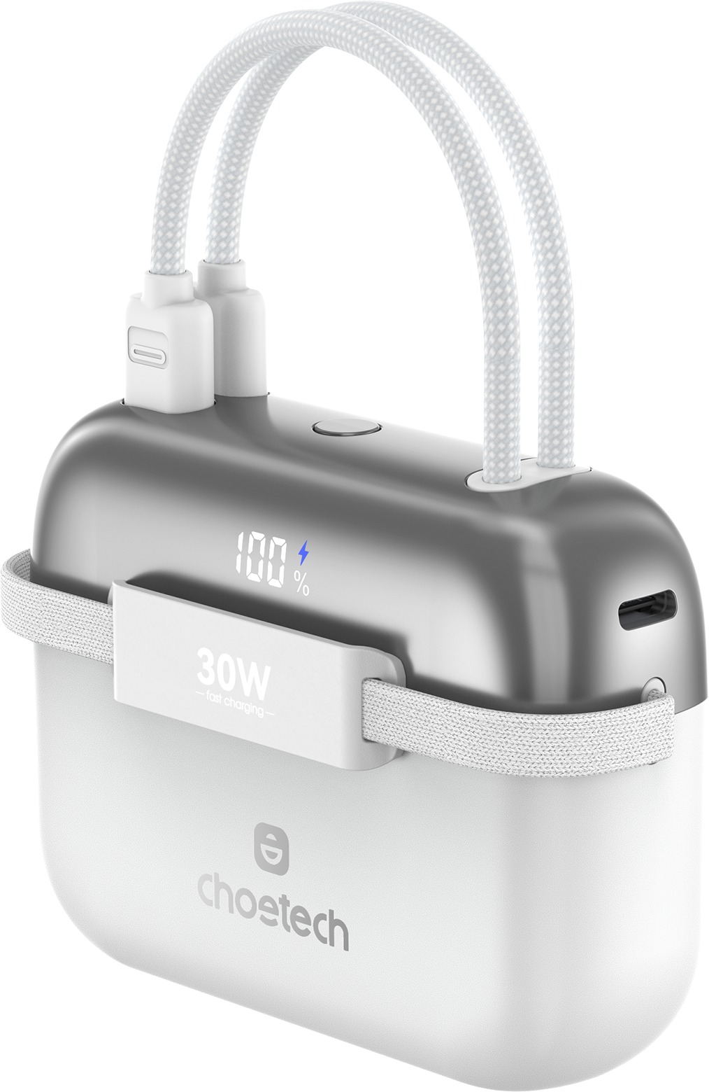 Choetech Mini Bag Digital 10000 mAh PD30W Power Bankwith Type-c+L cable Out for Ipad/iphone white