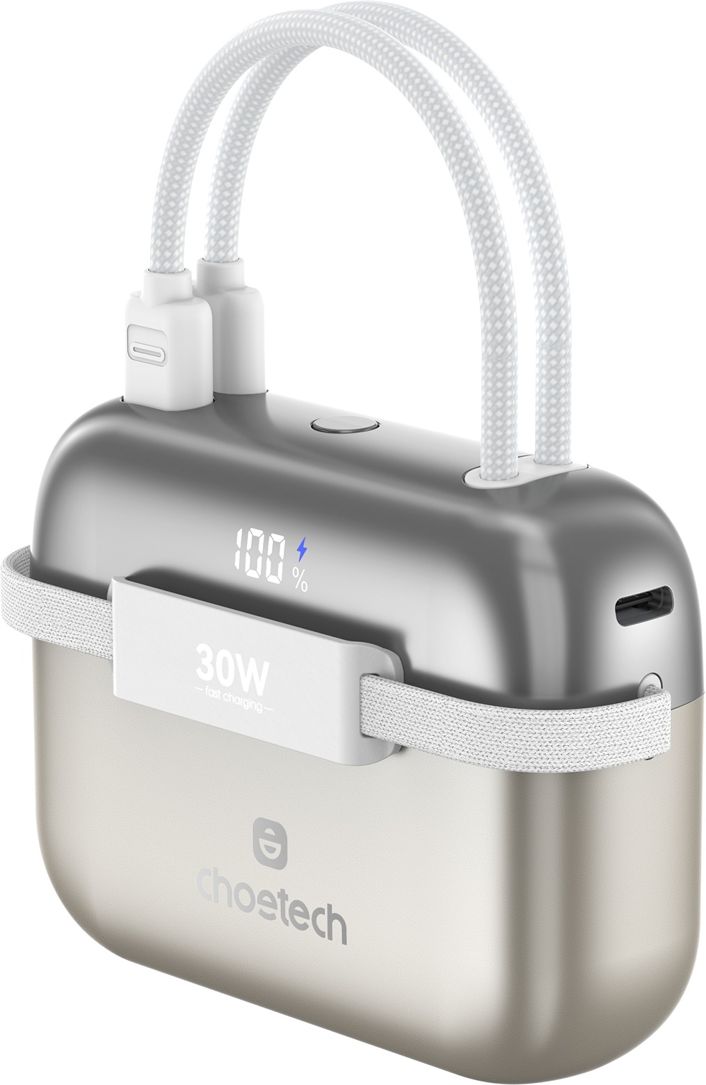 Choetech Mini Bag Digital 10000 mAh PD30W Power Bankwith Type-c+L cable Out for Ipad/iphone – light