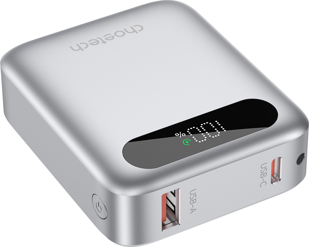 ChoeTech CCC Certified 10000 mAh mini Digital Power Bank – silver