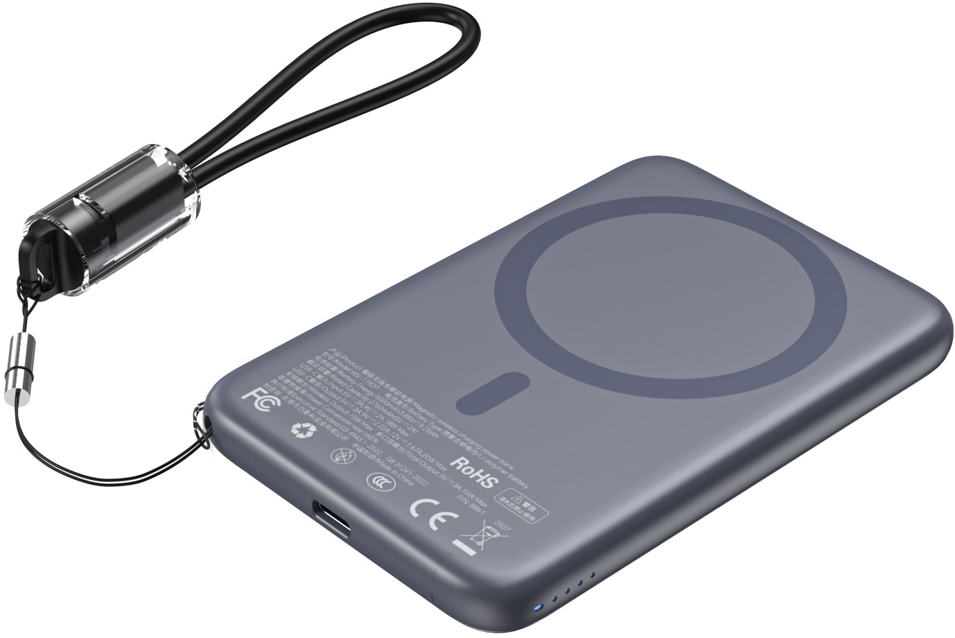 ChoeTech CCC Certified 5000 mAh Ultra Thin Magnetic Power Bank Grey