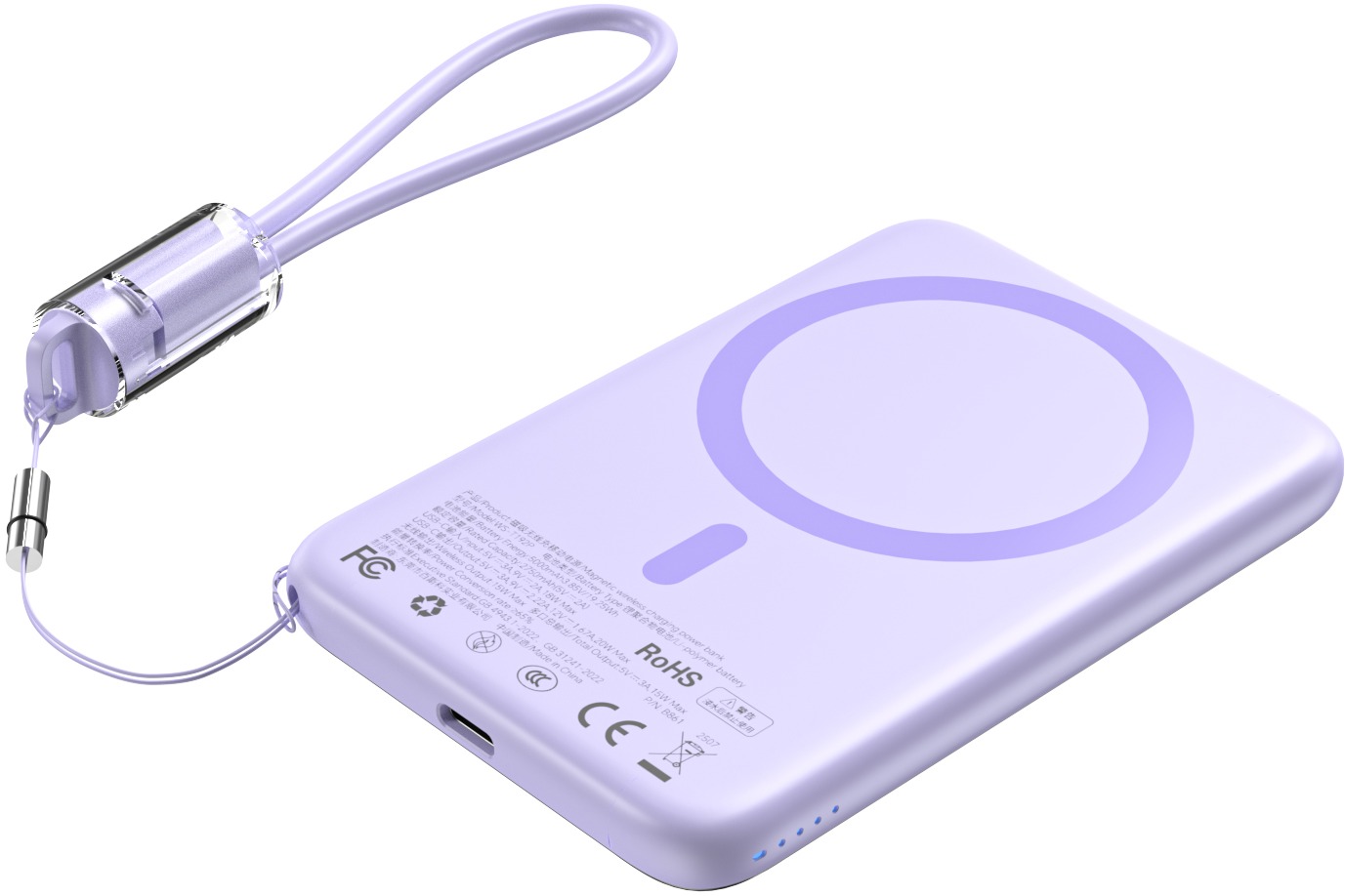 ChoeTech CCC Certified 5000 mAh Ultra Thin Magnetic Power Bank Purple