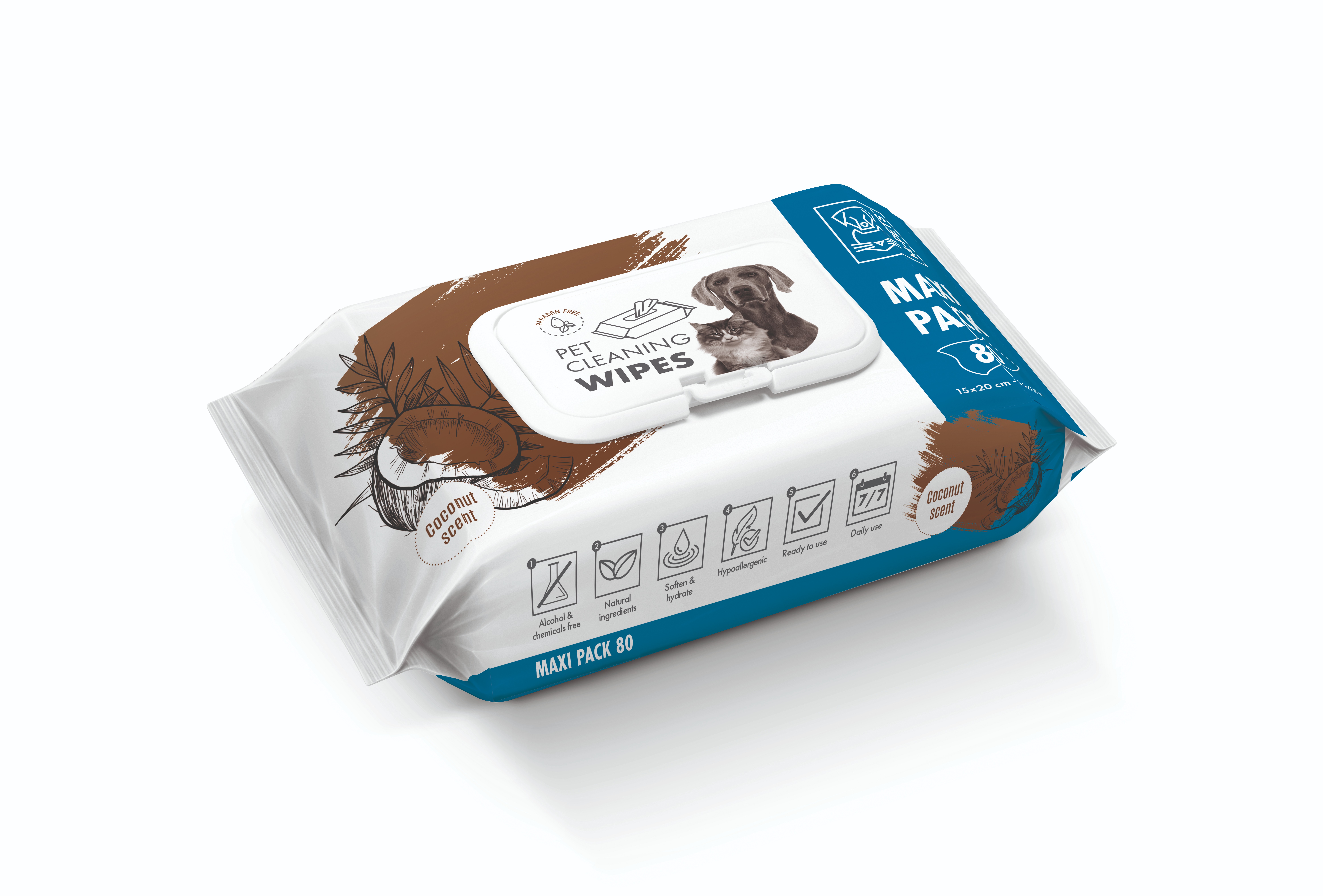 M-Pets Čistiace vlhčené obrúsky kokosové 20 × 15 cm 80 ks