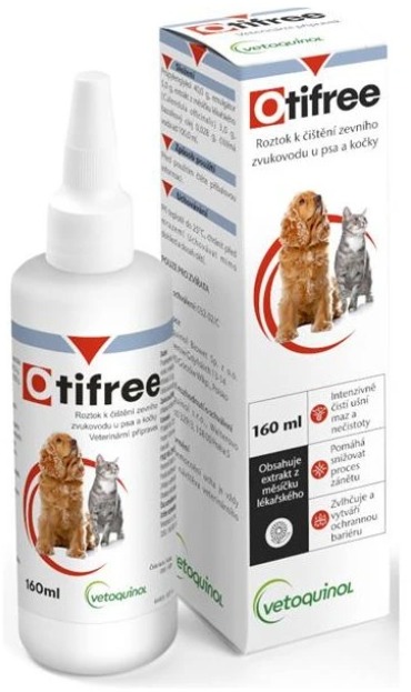 Vetoquinol Otifree roztok na čistenie vonkajšieho zvukovodu psov a mačiek 160 ml
