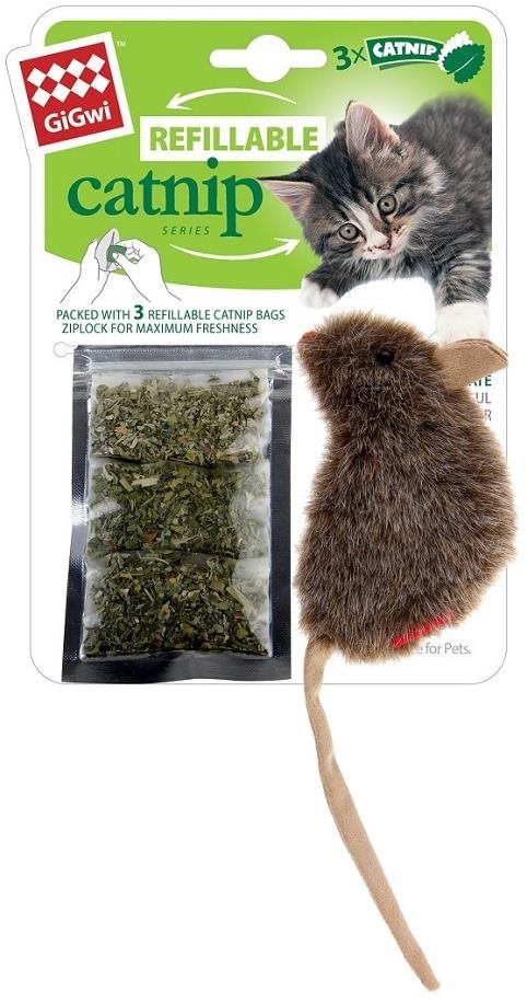 GiGwi Catnip myška so 3 vreckami výmen. náplní
