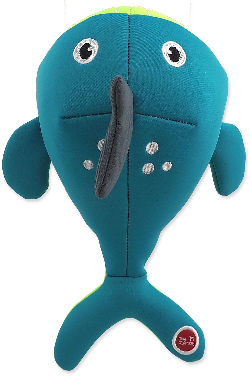 Dog Fantasy Water Float veľryba pískacia a plávajúca, tyrkysová 28 cm