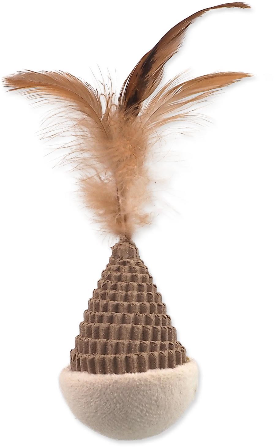 Magic Cat Natural Fun kužeľ s pierkami kartón/plyš, biely 6 cm