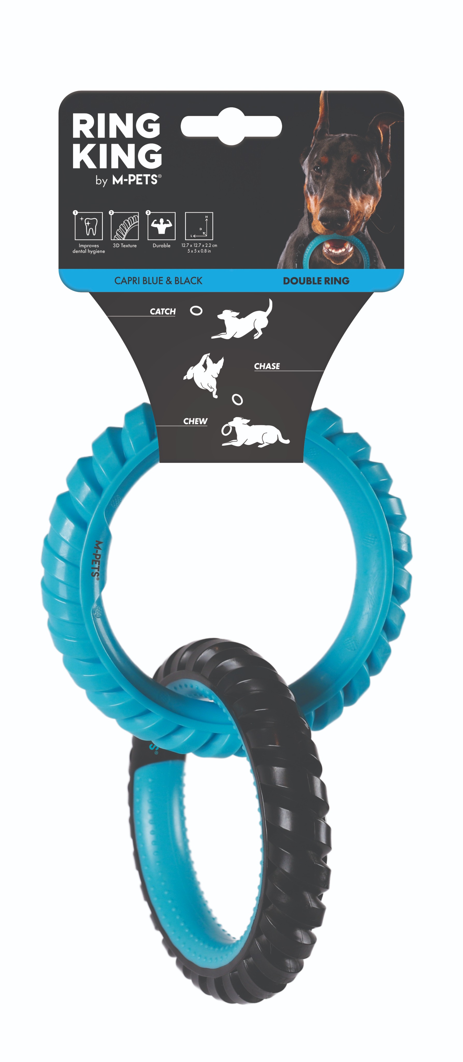 M-Pets RING KING Dvojitý kruh tyrkysovo-čierny