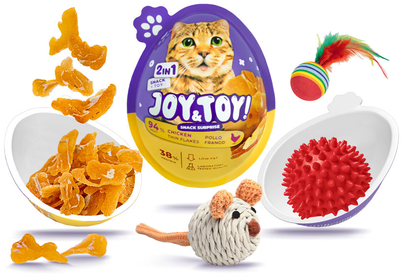 Joy & Toy Vajíčko pre mačky s prekvapením Thin Flakes – kuracie mäsko