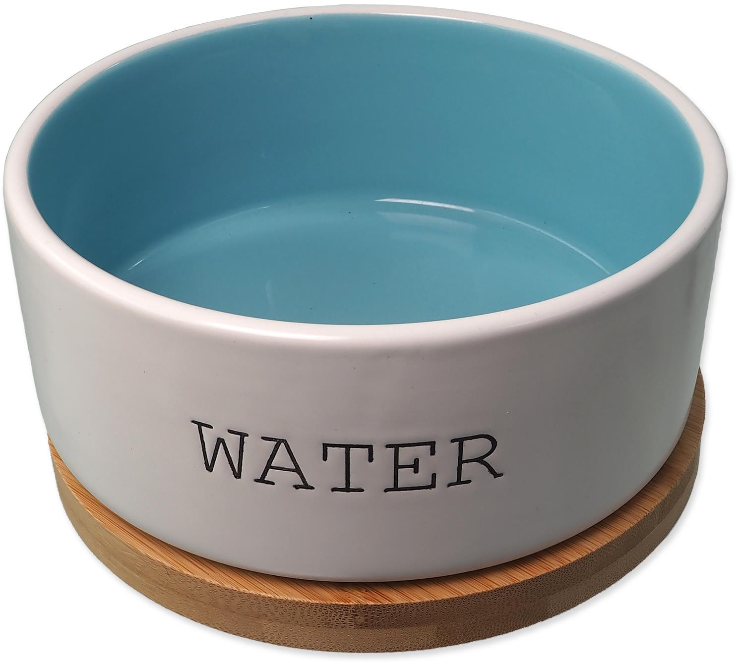 Dog Fantasy Keramická miska na vodu biela/modrá s podložkou 850 ml