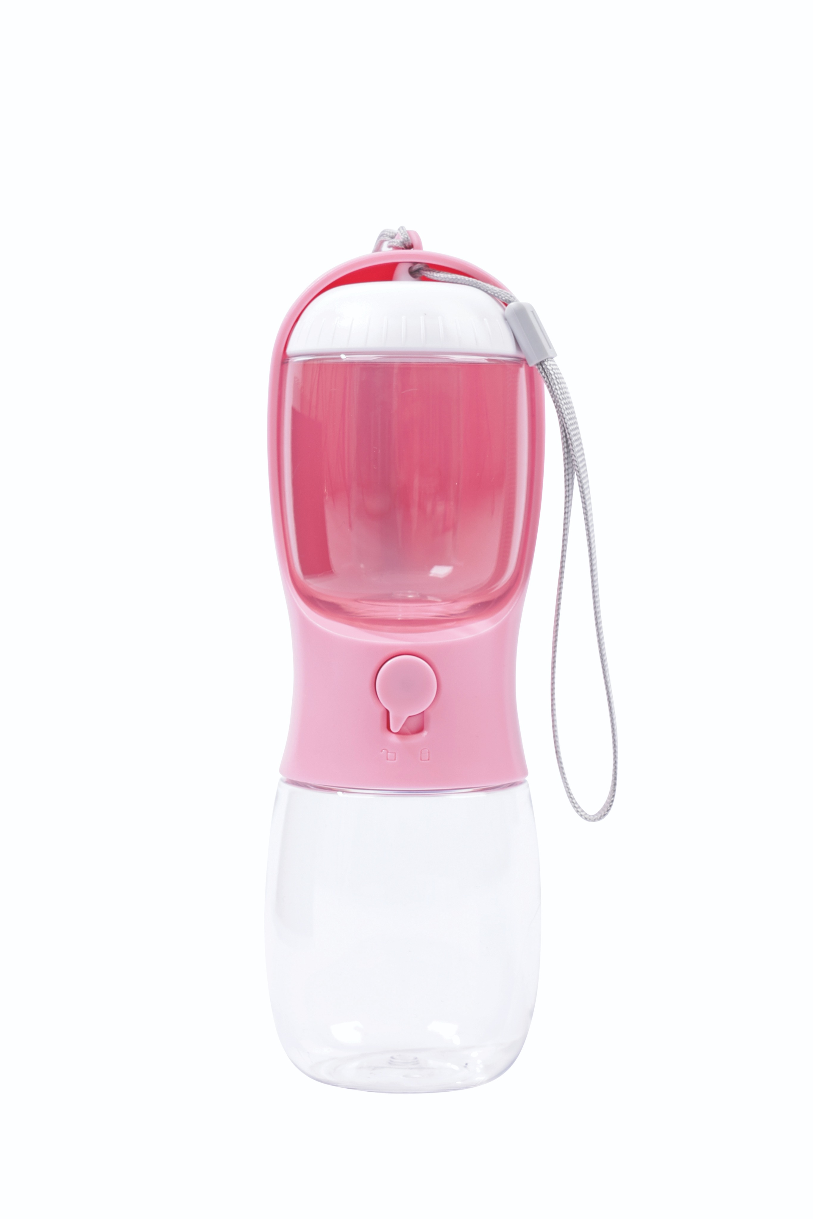 M-Pets ON THE ROAD Cestovná fľaša na vodu a krmivo 2 v 1 300 ml ružová