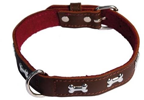 Cobbys Pet Obojok z originálnej kože ozdobený kostičkami hnedý 45 cm × 2,5 cm