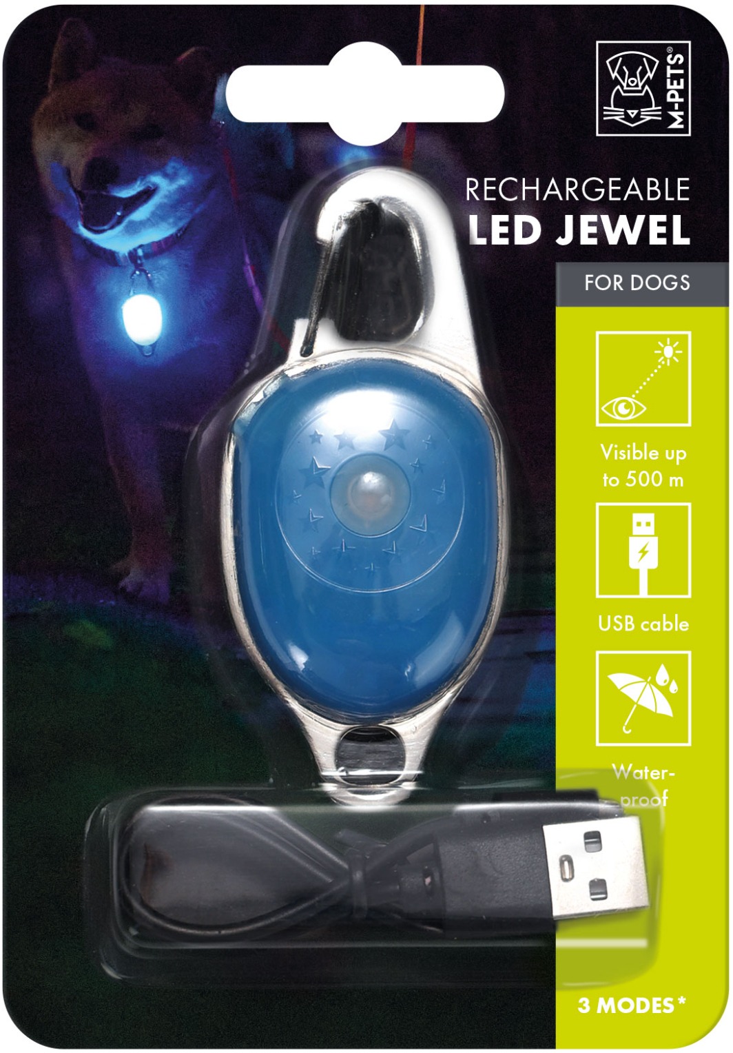 M-Pets LED nabíjacie svetielko na obojok – modré