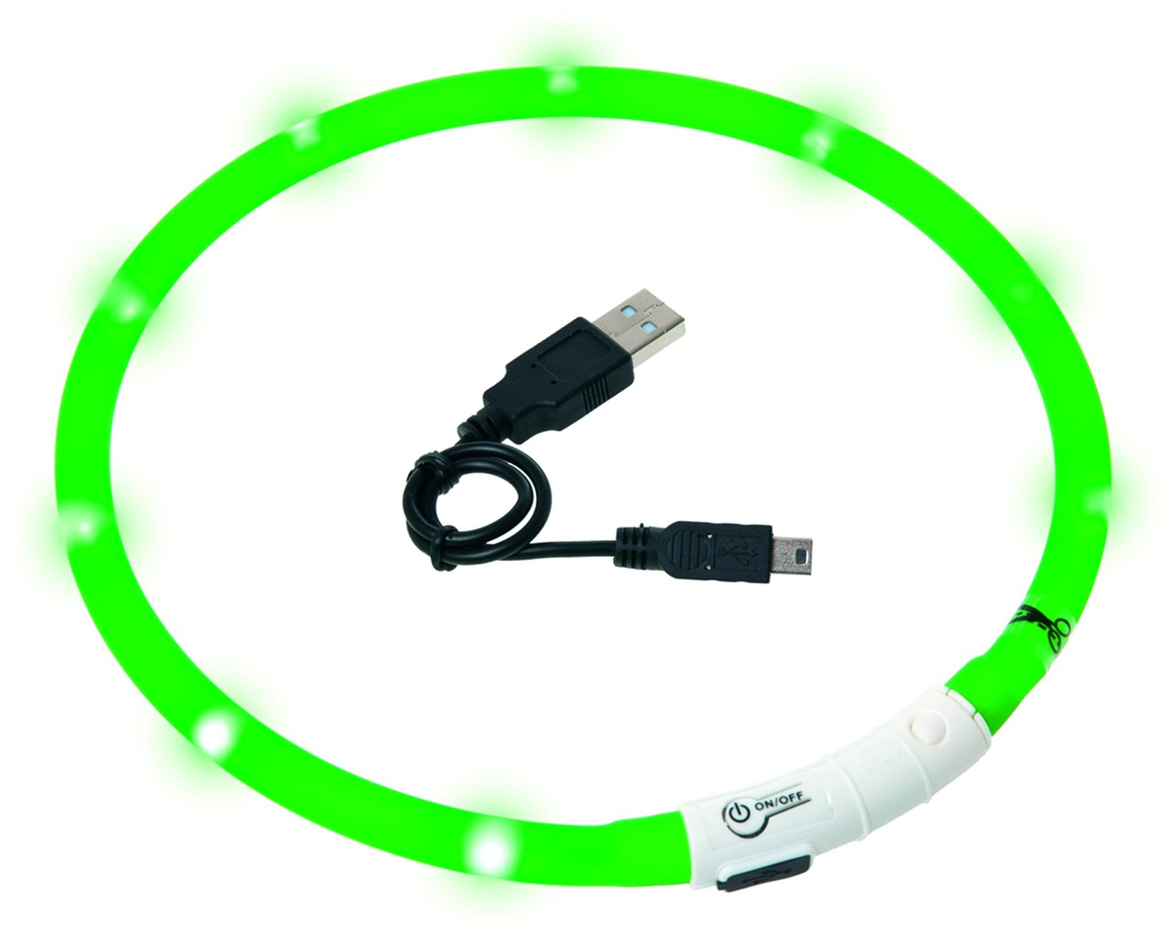 Karlie-Flamingo LED svetelný obojok zelený obvod 20 – 75 cm